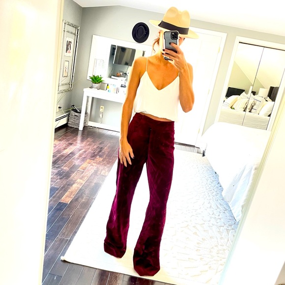 Oscar de la Renta Pants - OSCAR DE LA RENTA burgundy crushed velvet pants size 8